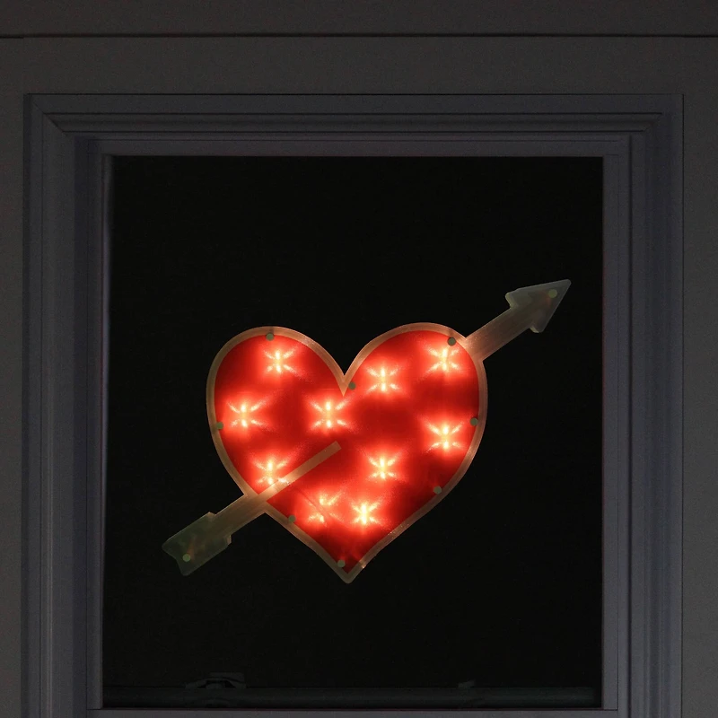 11" Lighted Red Heart with Arrow Window Silhouette Decoration