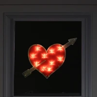 11" Lighted Red Heart with Arrow Window Silhouette Decoration