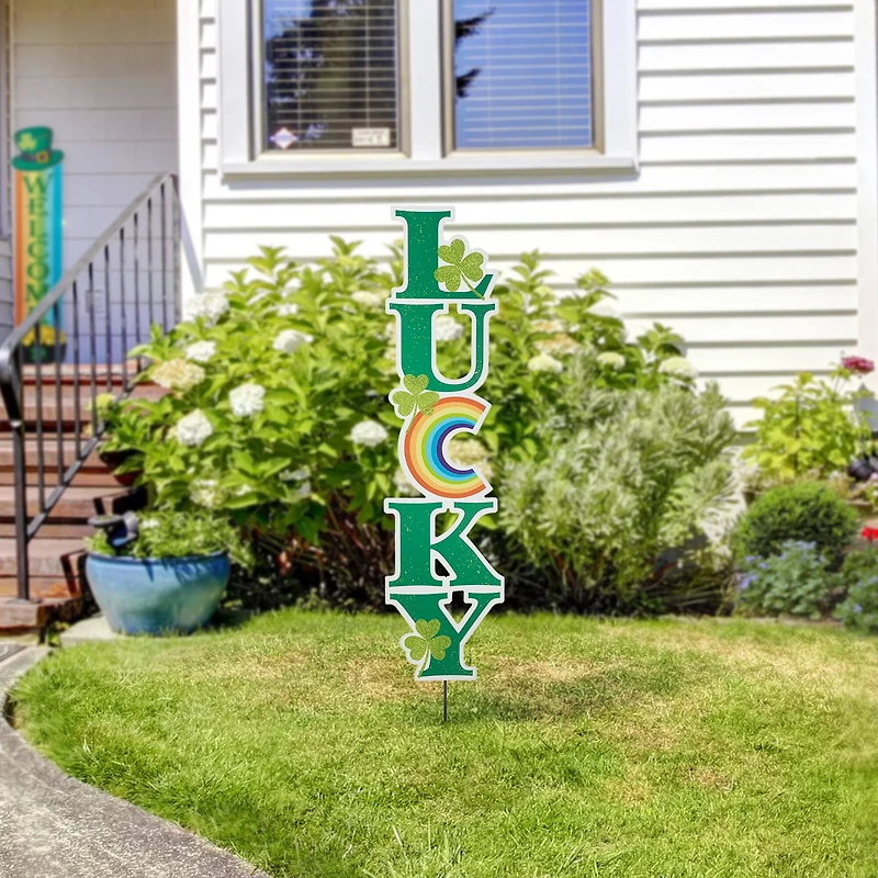 Glitzhome® 42" St. Patrick's Metal LUCKY Yard Stake