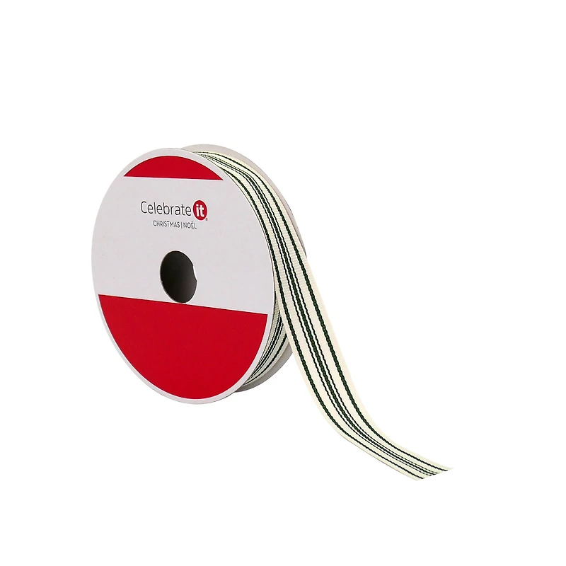 5/8" x 30ft. Green Ticking Ribbon by Celebrate It®