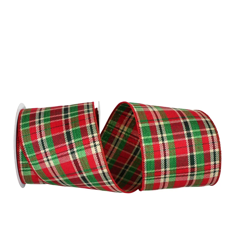 JAM Paper 4" x 10yd. Country Twill Wired Edge Plaid Ribbon
