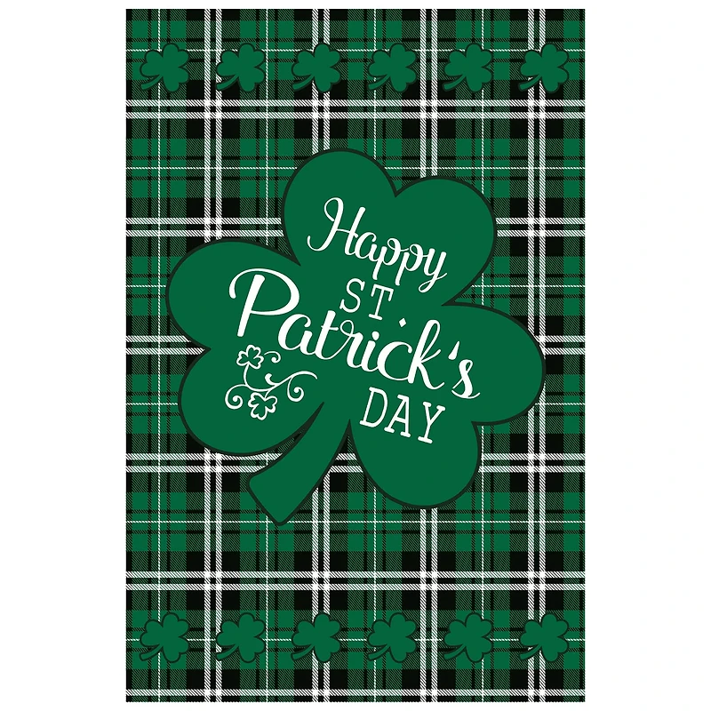Happy St. Patrick's Day Plaid Outdoor House Flag 28" x 40"