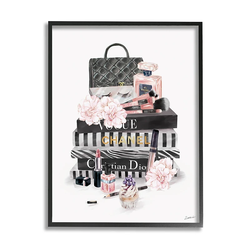 Stupell Industries Daily Glam Necessities Fashion Forward Book Stack Wall Art in Frame