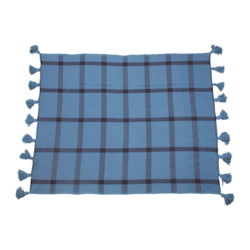 60" Soft & Cozy Woven Recycled Cotton Blend Plaid Decorative Fringe Throw Blanket