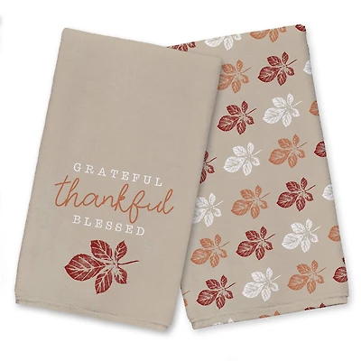 Grateful Thankful Leaf Tea Towel Set