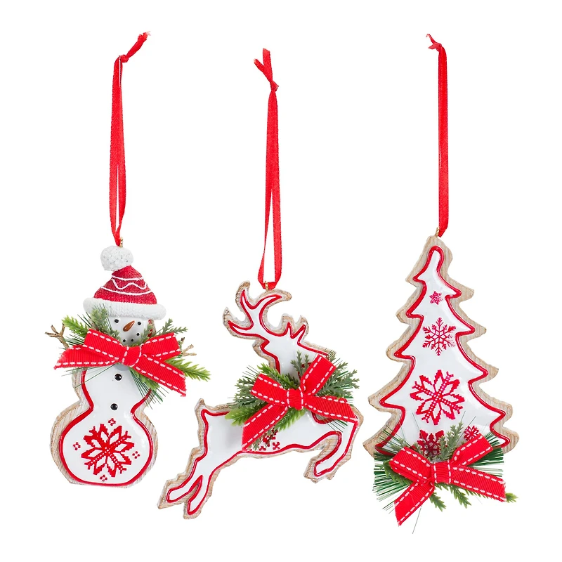 6 Pack Red & White Christmas Icon Ornaments
