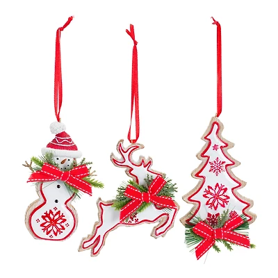 6 Pack Red & White Christmas Icon Ornaments
