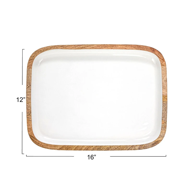 Hello Honey® 16" White Enameled Mango Wood Tray
