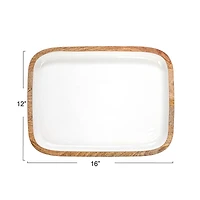 Hello Honey® 16" White Enameled Mango Wood Tray