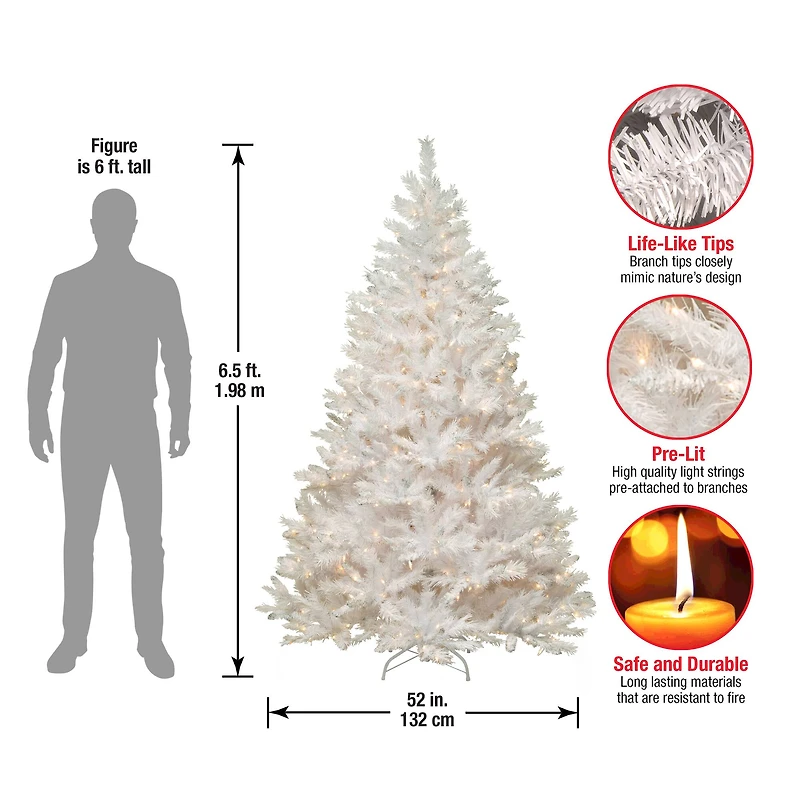 6.5ft. Pre-Lit Winchester White Pine Artificial Christmas Tree, Clear Lights