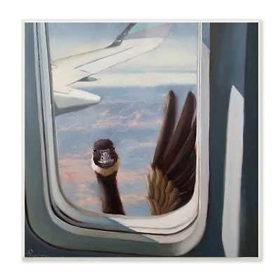 Stupell Industries Hello from a Goose Airplane Window Scene Painting Wood Wall Plaque