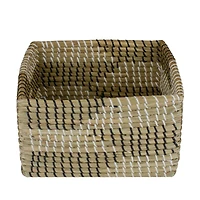 12.25" Square Woven Seagrass Basket with Black & White Accents