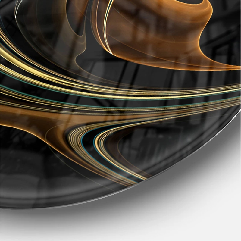 Designart Brown Blue Fractal Flower in Black Modern Wall Clock