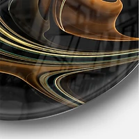 Designart Brown Blue Fractal Flower in Black Modern Wall Clock