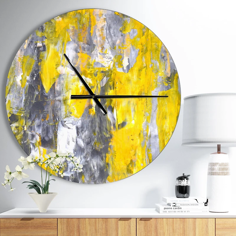 Designart 'Grey And Yellow Abstract Pattern Modern Wall Clock