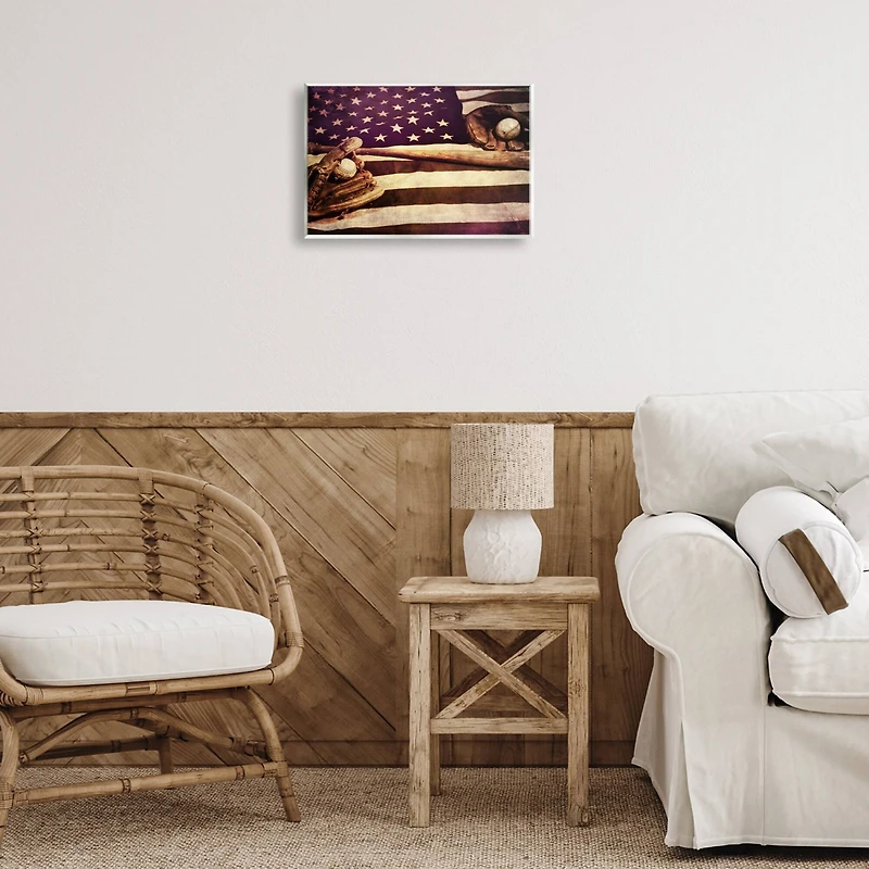 Stupell Industries American Flag Stripes Stars Baseball Mitt Sports Motif Wall Plaque Art