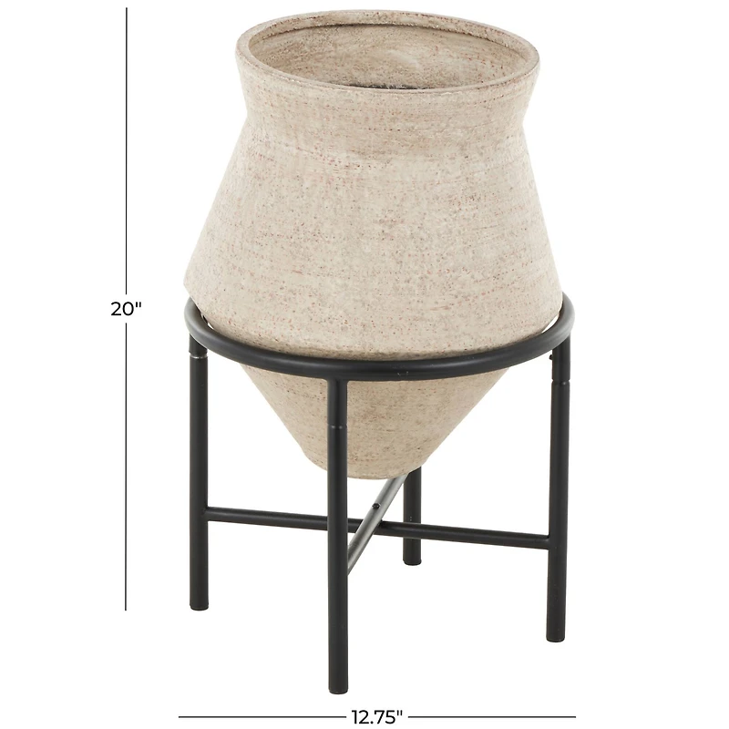20" Beige Metal Wide Vase with Black Metal Stands