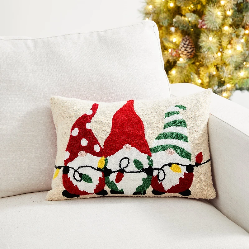 Glitzhome® Hooked Christmas Gnomes Throw Pillow