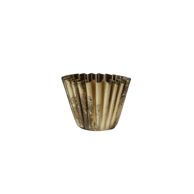 Hello Honey® 4" Antique Brass Finish Pleated Metal Vase