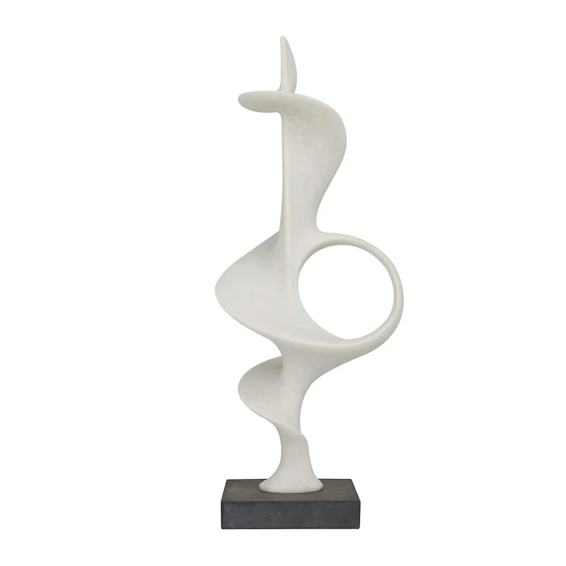 28" White Polystone Abstract Sculpture with Black Base
