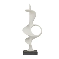 28" White Polystone Abstract Sculpture with Black Base