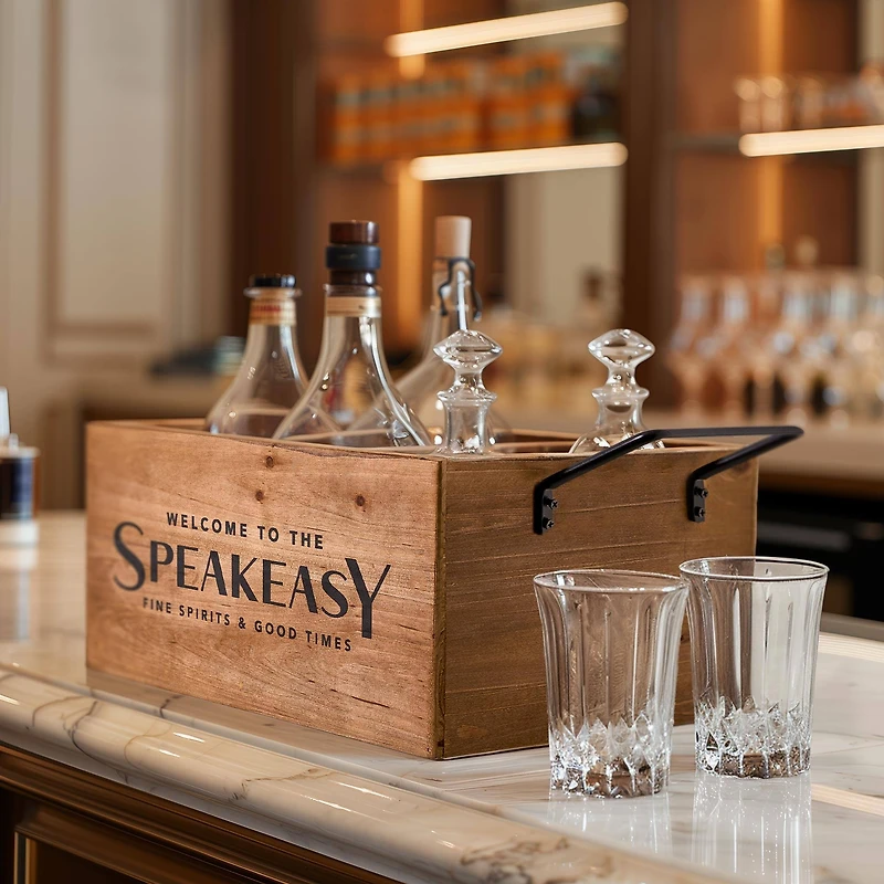 American Art Decor The Speakeasy Wood Crate Bottle Holder with Metal Handles - 7" x 14" x 8"