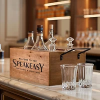 American Art Decor The Speakeasy Wood Crate Bottle Holder with Metal Handles - 7" x 14" x 8"