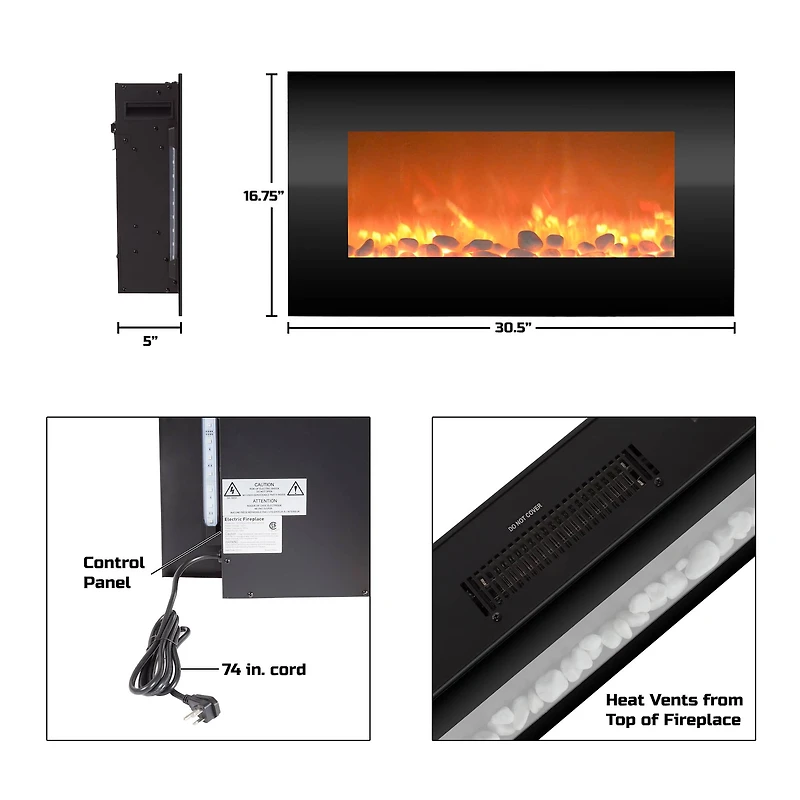Hastings Home 31" Black LED Backlit Fireplace