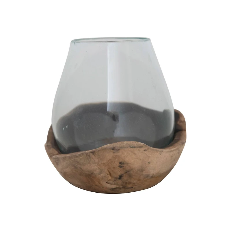 Hello Honey® Glass Vase Hurricane On Natural Wood Base