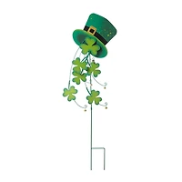 Glitzhome® 42" St. Patrick's Metal Leprechaun Hat Shamrocks Yard Stake