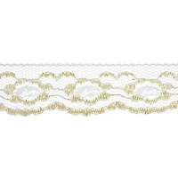 1.25'' x 3 yd. White and Gold Lace Trim Ribbon by Celebrate It®