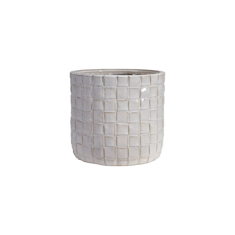 Hello Honey® 7" Round Stoneware Planter with Woven Pattern in Reactive Glaze