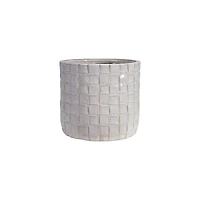 Hello Honey® 7" Round Stoneware Planter with Woven Pattern in Reactive Glaze