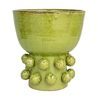 Hello Honey® 12.25" Green Round Terra-cotta Hobnail Footed Vase