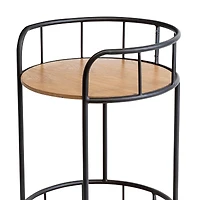 Honey Can Do Black & Natural 2-Tier Round Side Table with Wheels