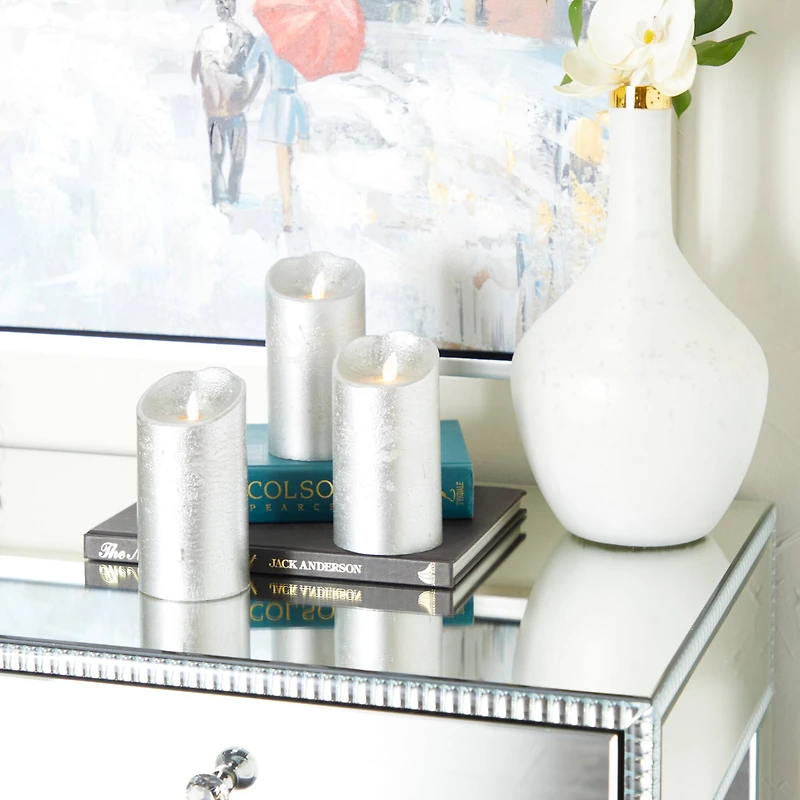 Silver Traditional Flameless Candle Set