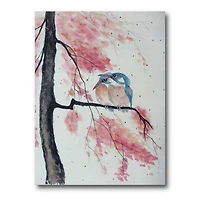 Designart - Two Kingfisher Birds Sit On A Flowering Branch