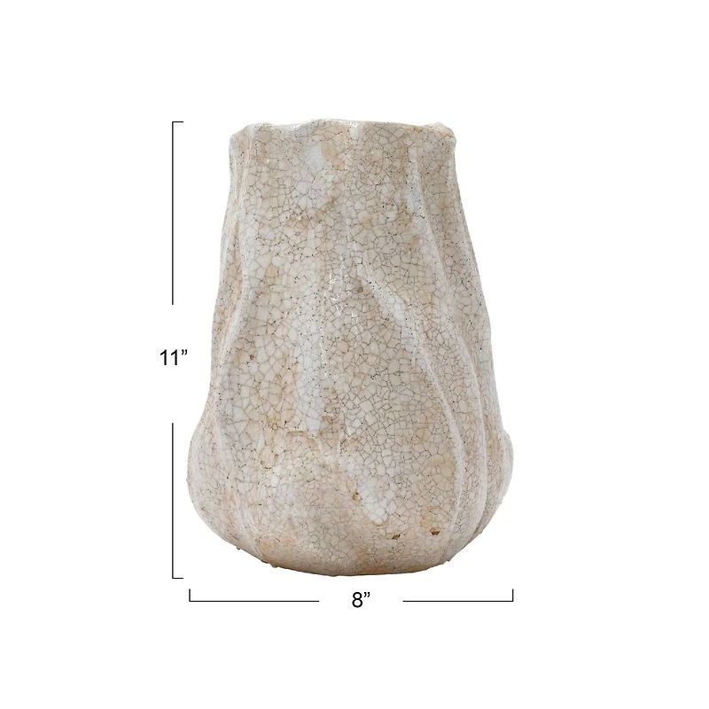 Hello Honey® 11" Distressed Cream Crackle Glaze Organic Stoneware Vase