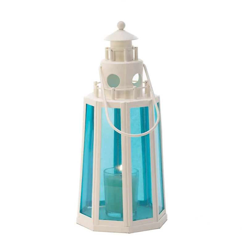 10" Ocean Blue Lighthouse Candle Lantern