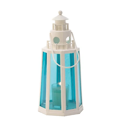 10" Ocean Blue Lighthouse Candle Lantern