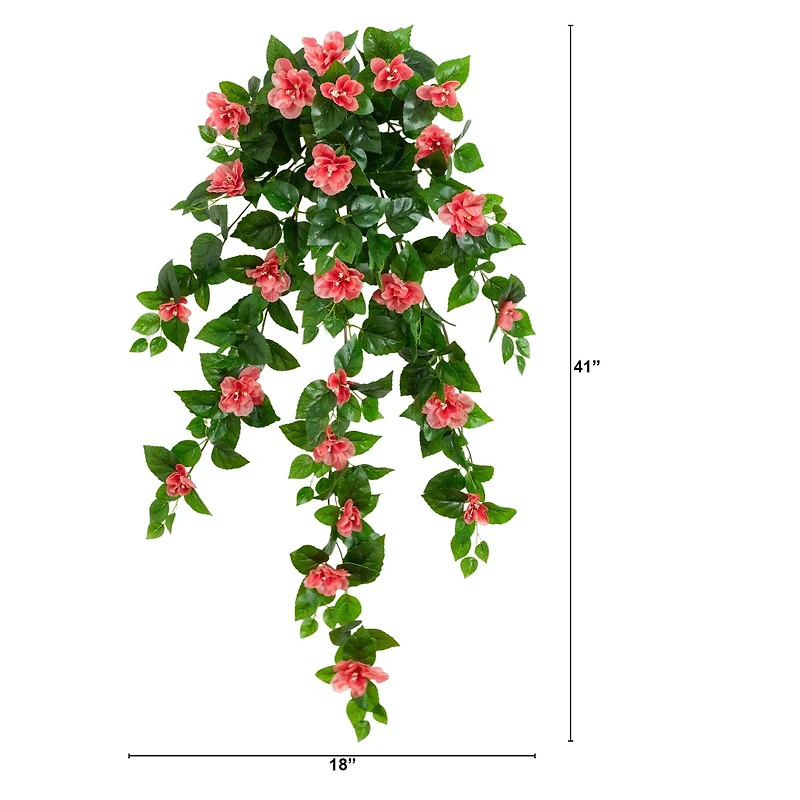 41" UV Resistant Artificial Azalea Hanging Plant (Indoor/Outdoor) - Set of 2