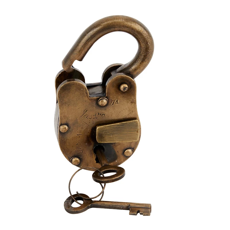 Brass Iron Eclectic Lock And Key, 3" x 4"