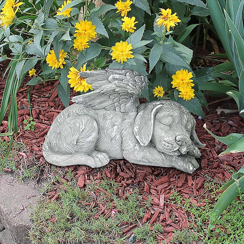 Design Toscano 10" Antique Stone Dog Memorial Angel Statue