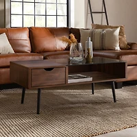 Dark Walnut Mid Century Modern Wood & Glass Coffee Table