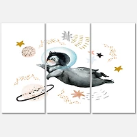 Designart - Little Penguin Flying Stars and Planets II