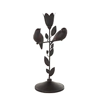 13.75" Black Bird Perching Decorative Sculpture with Leaf Vine & Copper Shading