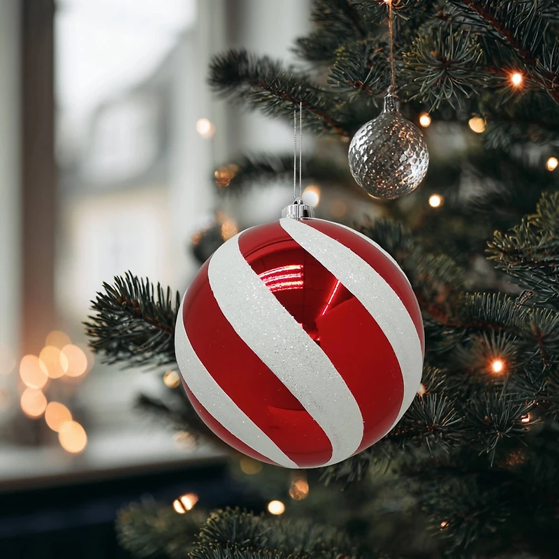 8.25" Red & White Glitter Jumbo Peppermint Twist Ball Ornament by Ashland®