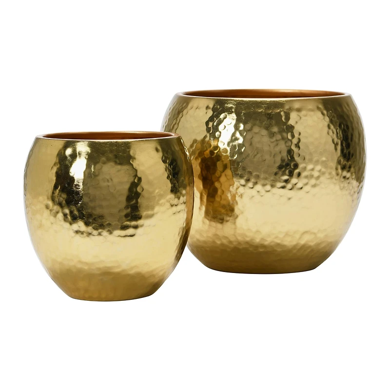 Hello Honey® Brass Finish Hammered Metal Planters Set