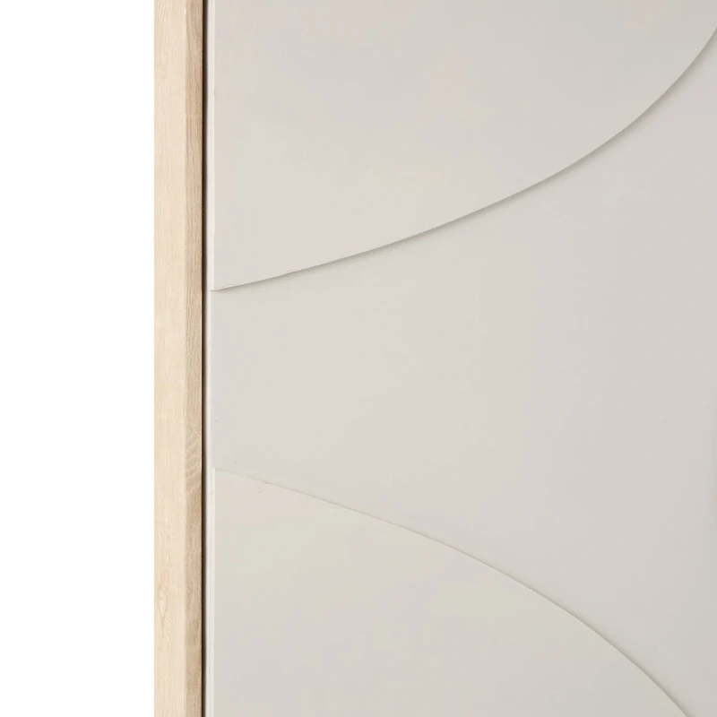 Beige Wooden Geometric Framed Wall Art with Abstract Circles and Brown Wooden Frame