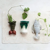 Hello Honey® 7.75" Green & White Embossed Stoneware Cabbage Shaped Wall Vase Planter